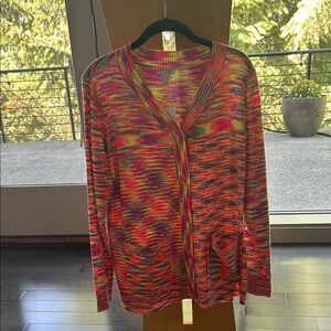 LOGO by Lori Goldstein Red and Pink Cardigan Sweater